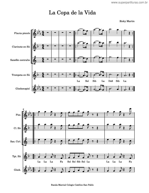 Partitura da música La Copa De La Vida