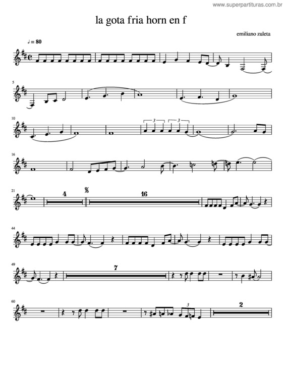 Partitura da música La Gota Fria Horn En F