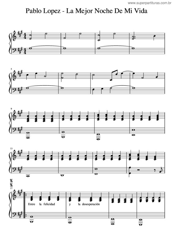 Partitura da música La Mejor Noche De Mi Vida