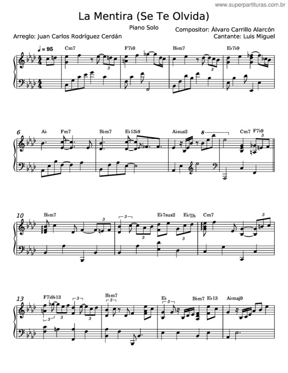 Partitura da música La Mentira v.2