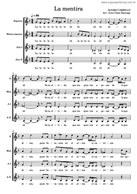 Partitura da música La Mentira v.3