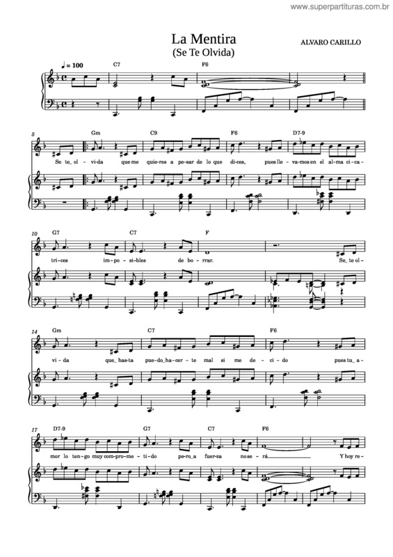 Partitura da música La Mentira v.4