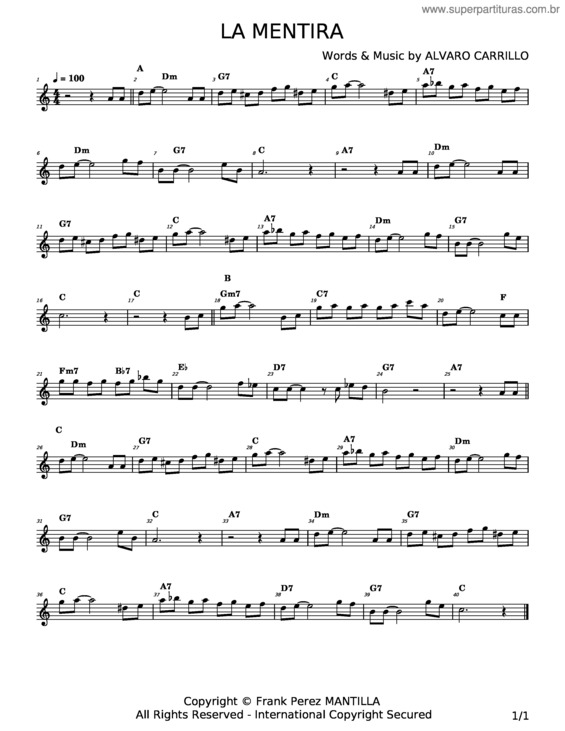 Partitura da música La Mentira v.5