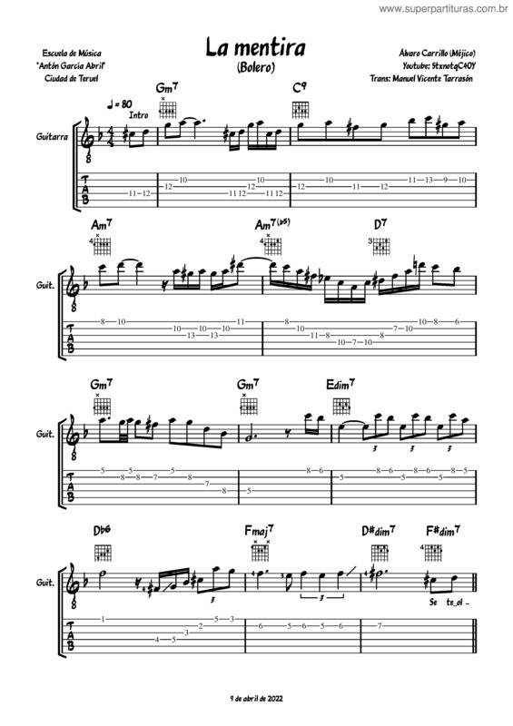 Partitura da música La Mentira