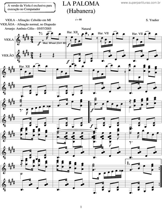 Partitura da música La Paloma v.6