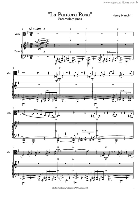 Partitura da música La Pantera Rosa Para Viola Y Piano.