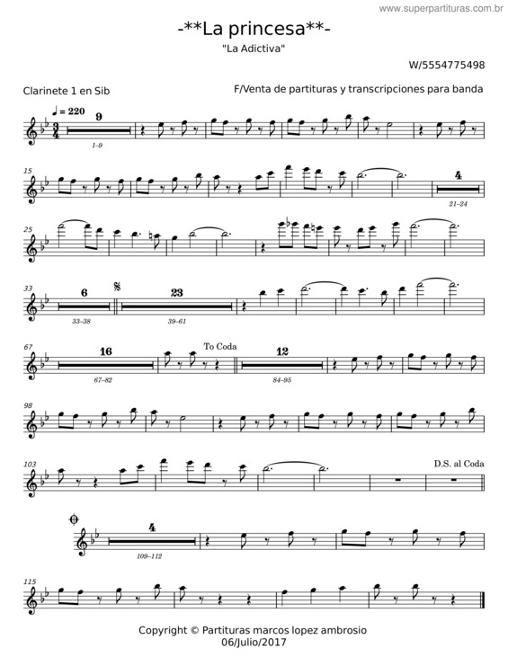 Partitura da música La Princesa