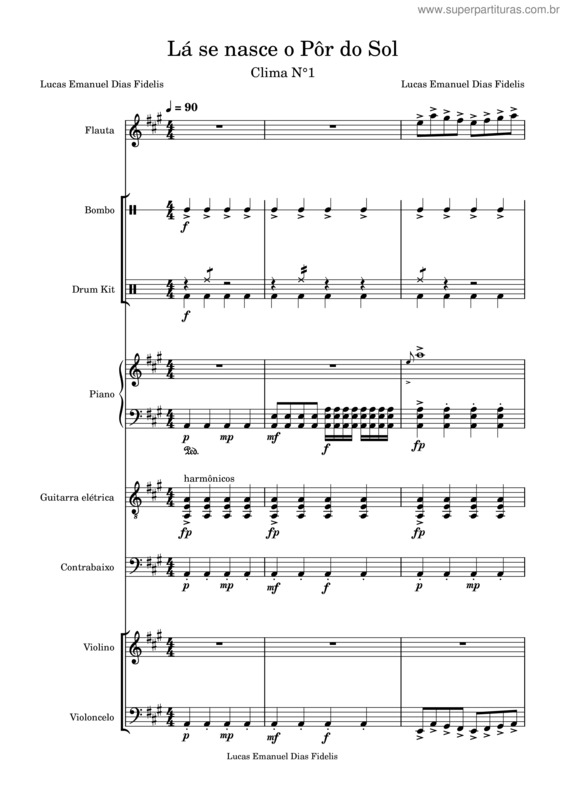 Partitura da música Lá Se Nasce O Pôr Do Sol