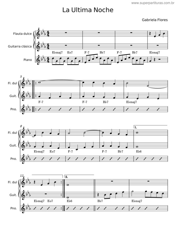 Partitura da música La Última Noche