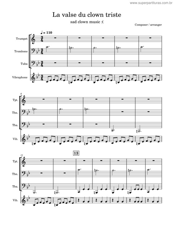 Partitura da música La Valse Du Clown Triste