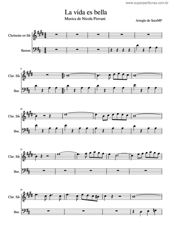 Partitura da música La Vida Es Bella v.10