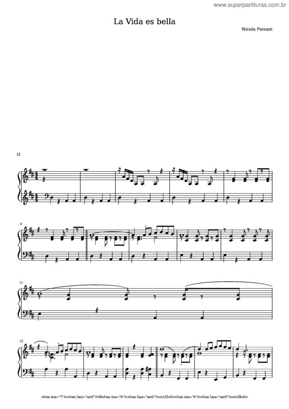 Partitura da música La Vida Es Bella v.3