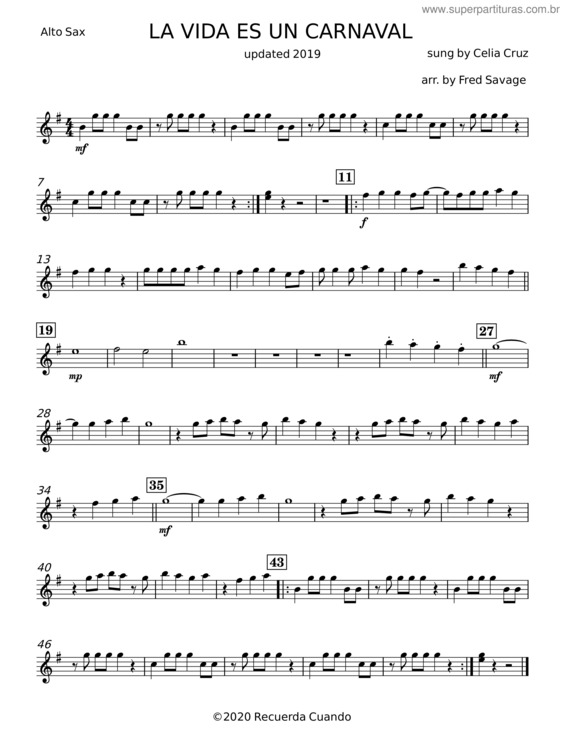 Partitura da música La Vida Es Un Carnaval v.23