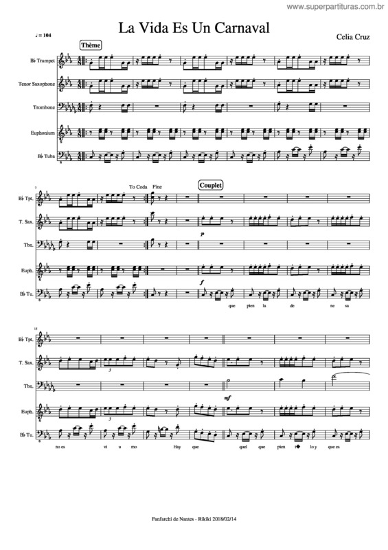 Partitura da música La Vida Es Un Carnaval v.5