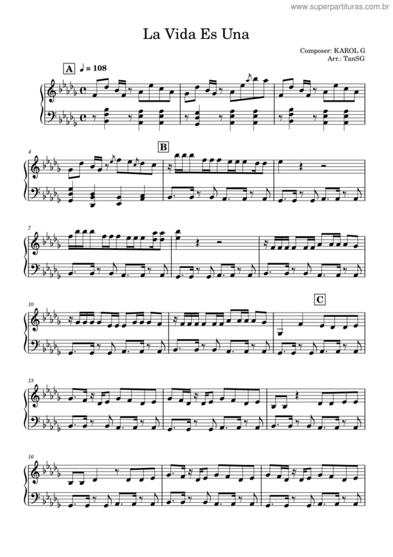 Partitura da música La Vida Es Una