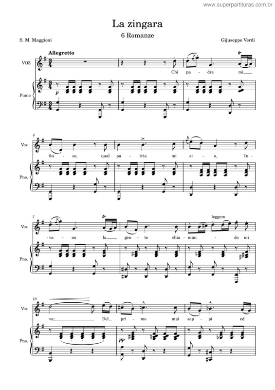 Partitura da música La Zingara v.2