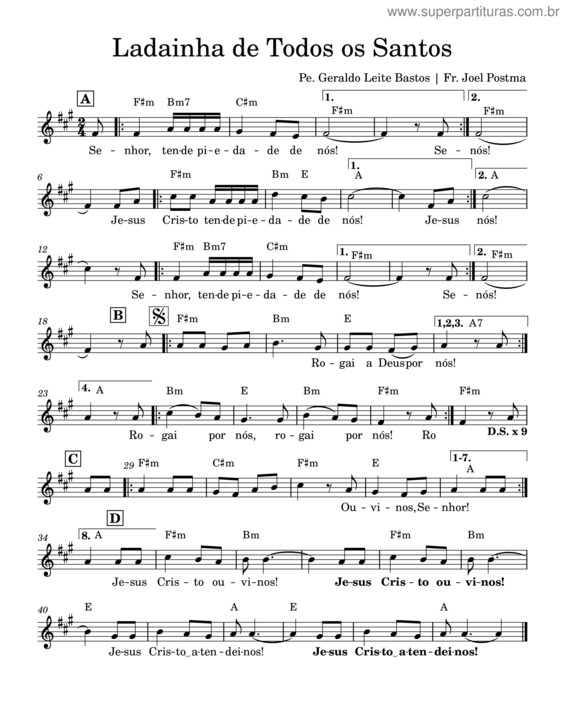Partitura da música Ladainha De Todos Os Santos – Pe Geraldo Leite Bastos