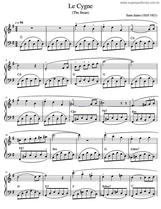 Partitura da música Le Cygne The Swan v.2