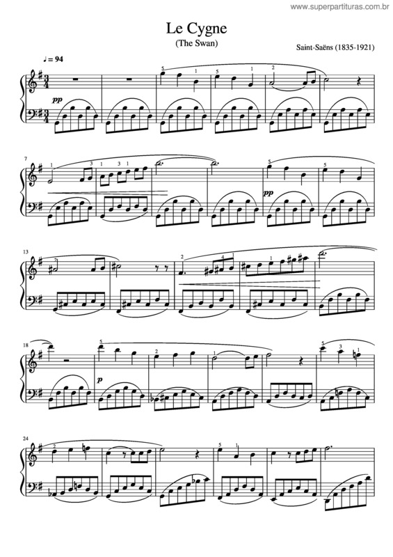 Partitura da música Le Cygne v.2