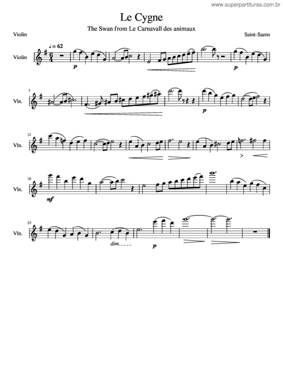 Partitura da música Le Cygne-Violin Part