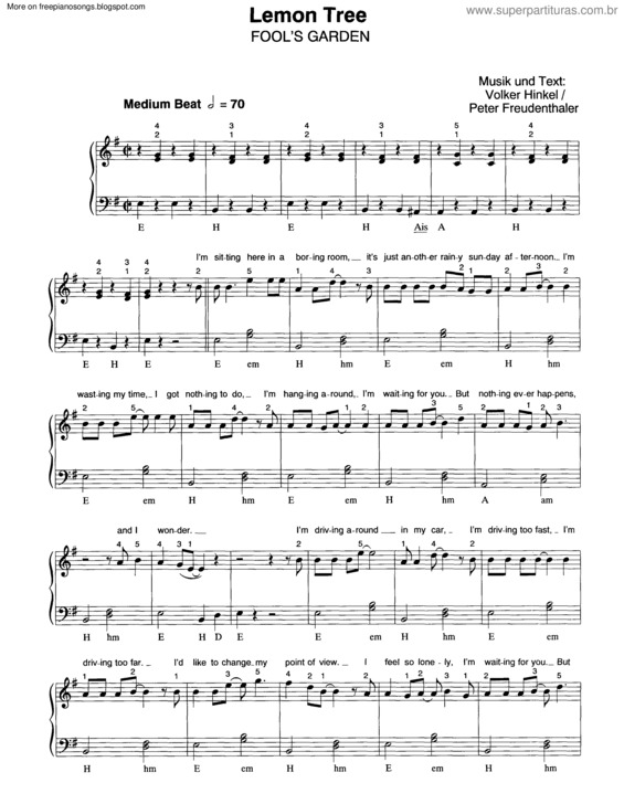 Partitura da música Lemon Tree v.2