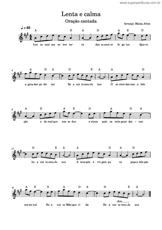 Partitura da música Lenta E Calma