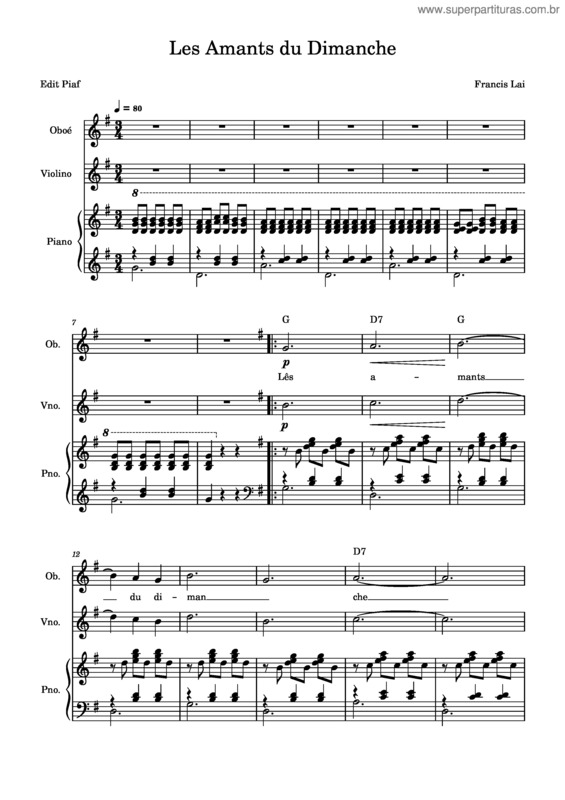 Partitura da música Les Amants Du Dimanche v.2