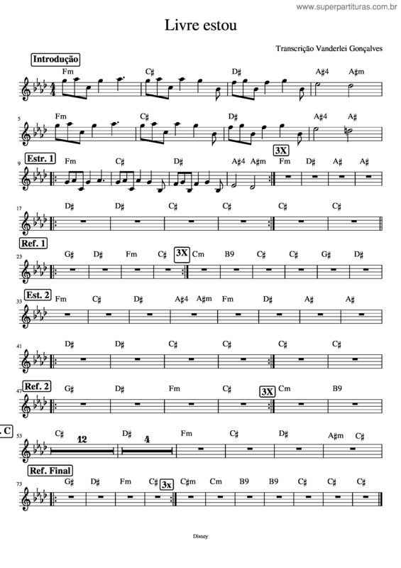 Partitura da música Let It Go –  Walt Disney Livre Estou
