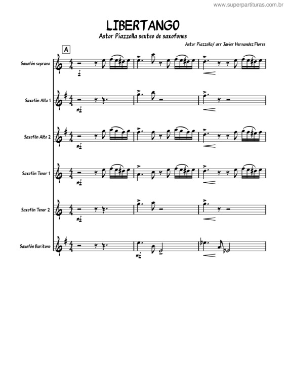 Partitura da música Libertango Sexteto De Saxofones