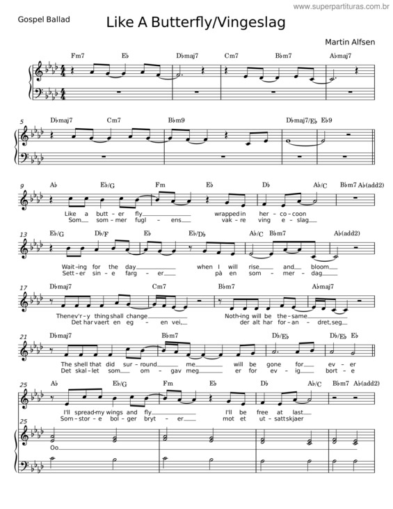 Partitura da música Like A Butterfly v.3