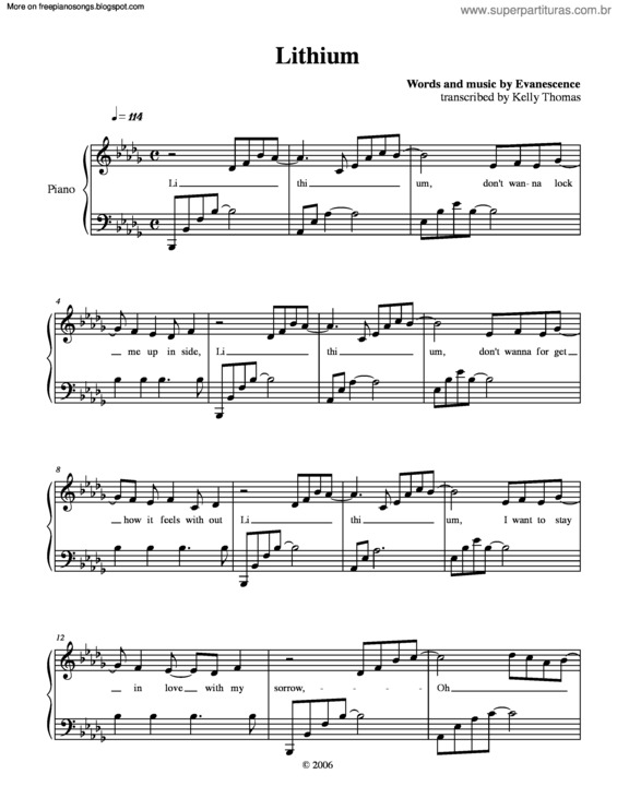 Partitura da música Lithium v.6