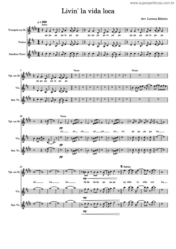 Partitura da música Livin La Vida Loca v.4