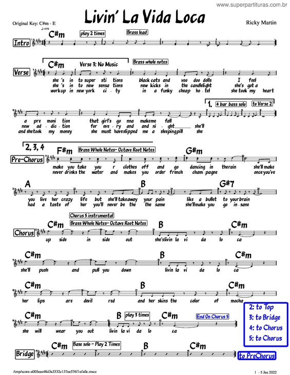 Partitura da música Livin La Vida Loca