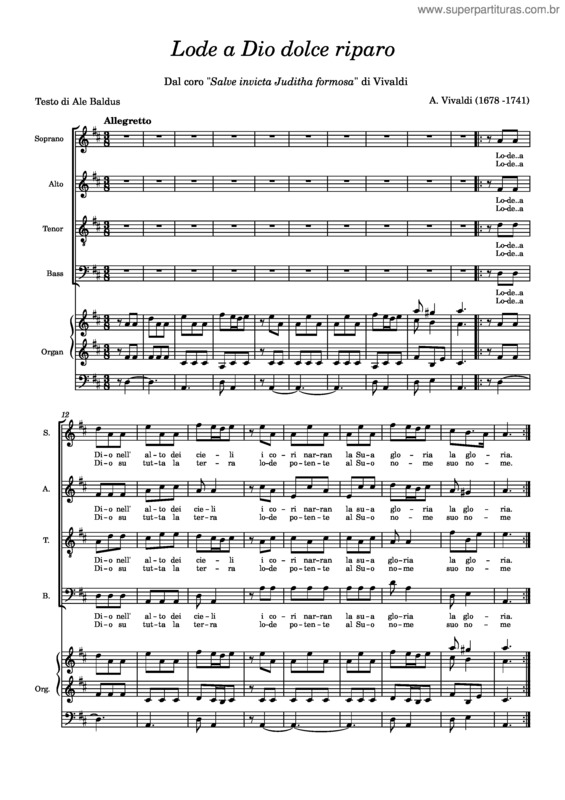 Partitura da música Lode A Dio Dolce Riparo