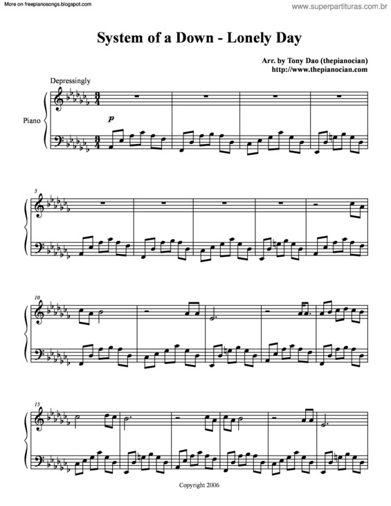 Partitura da música Lonely Day v.3