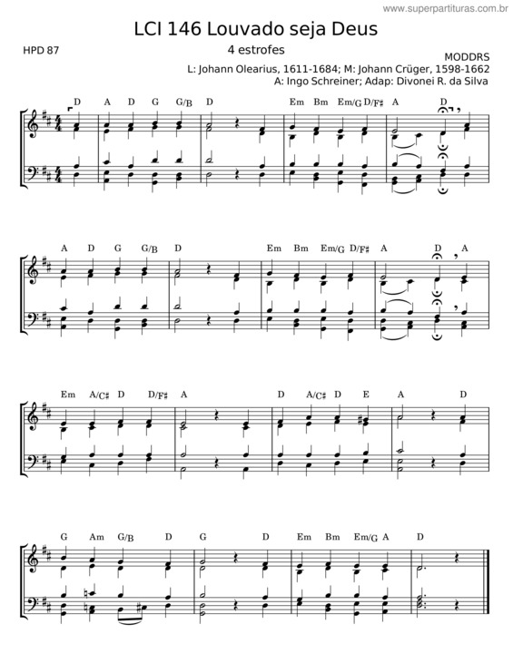 Partitura da música Louvado Seja Deus