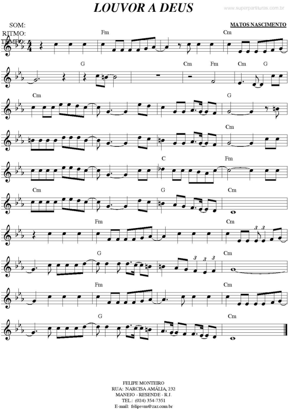 Partitura da música Louvor a Deus