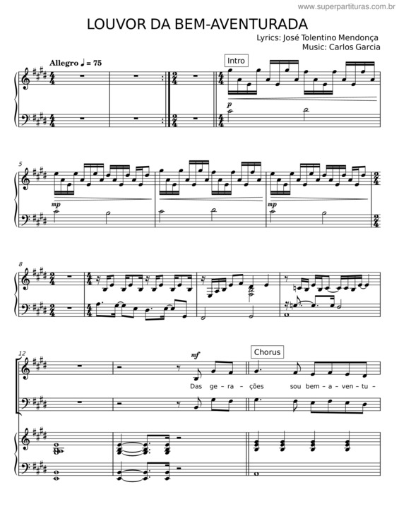 Partitura da música Louvor Da Bem-Aventurada