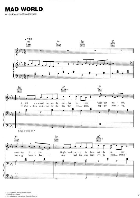 Partitura da música Mad World v.3