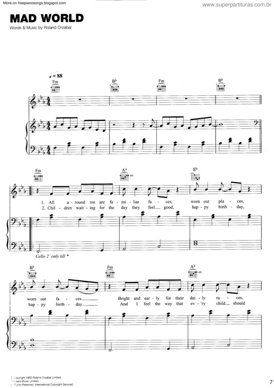 Partitura da música Mad World v.4