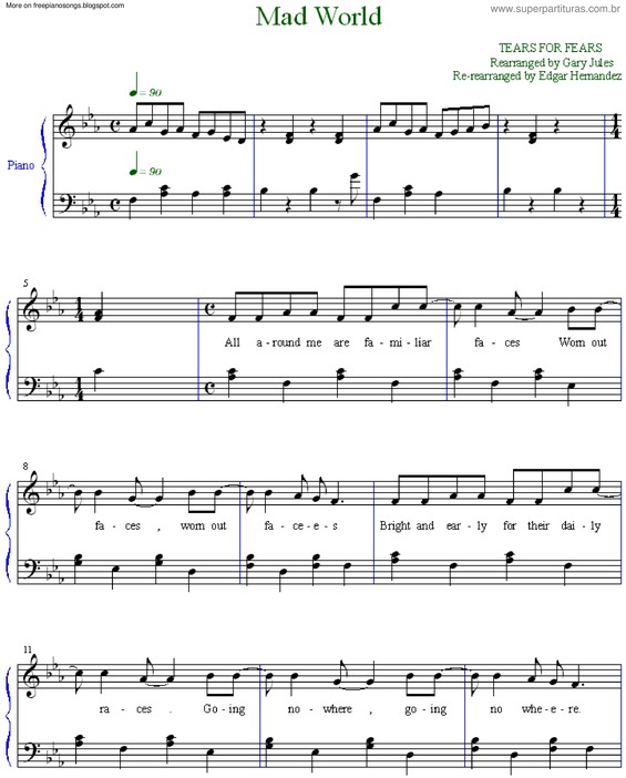 Partitura da música Mad World v.5