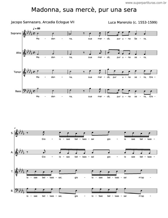 Partitura da música Madonna, Sua Mercé, Pur Una Sera