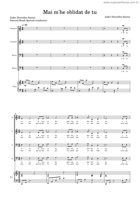 Partitura da música Mai M`He Oblidat De Tu