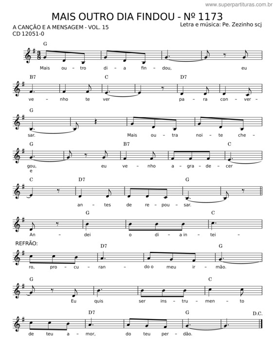 Partitura da música Mais Outro Dia Findou