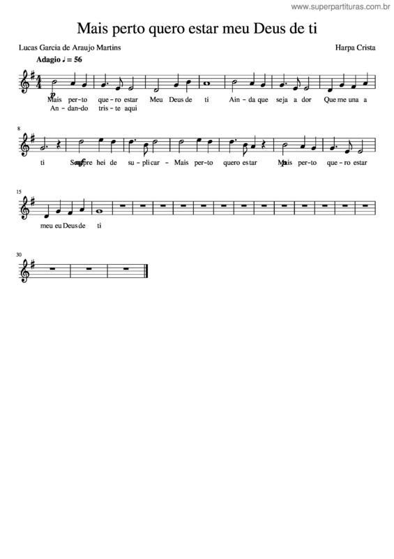 Partitura da música Mais Perto Quero Estar Meu Deus De Ti