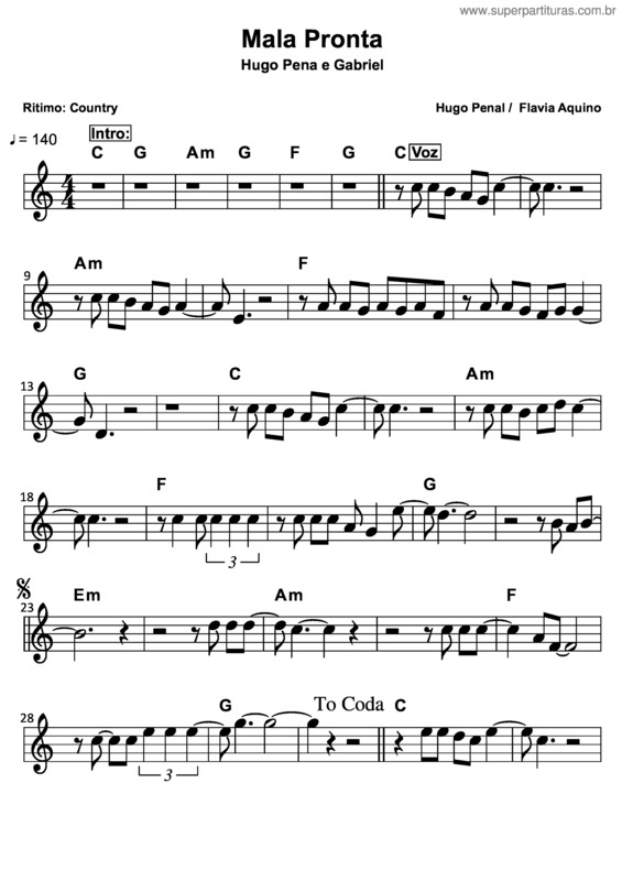 Partitura da música Mala Pronta