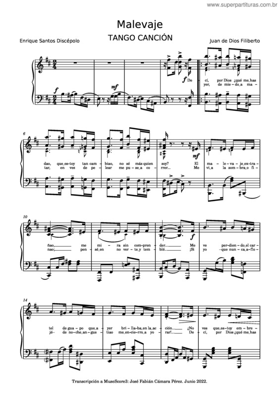 Partitura da música Malevaje