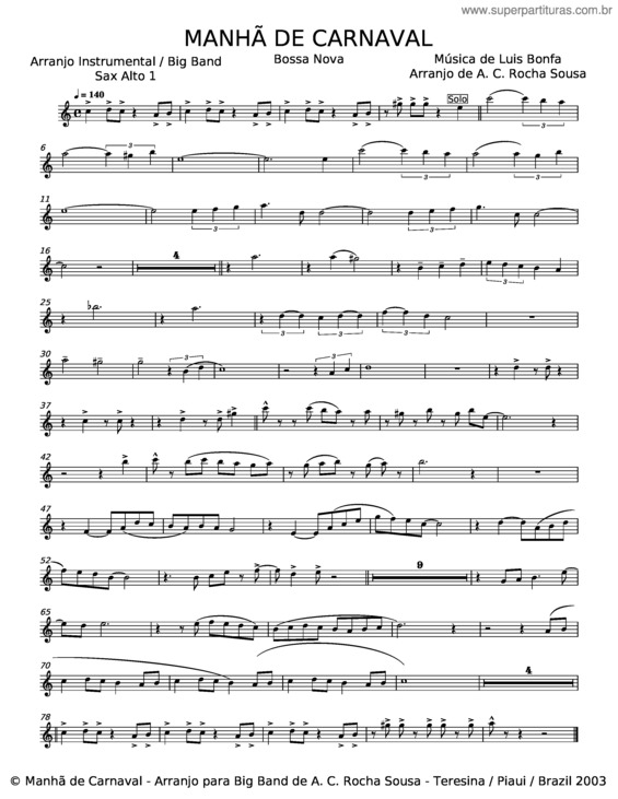 Partitura da música Manha De Carnaval v.44