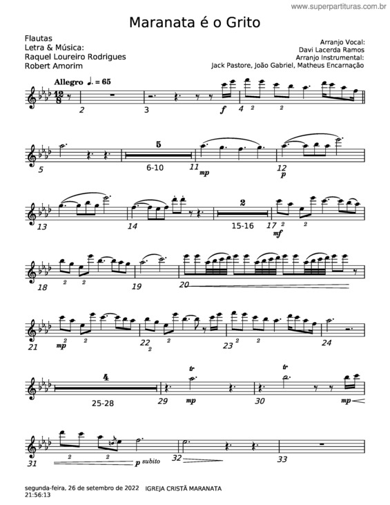 Partitura da música Maranata É O Grito v.2