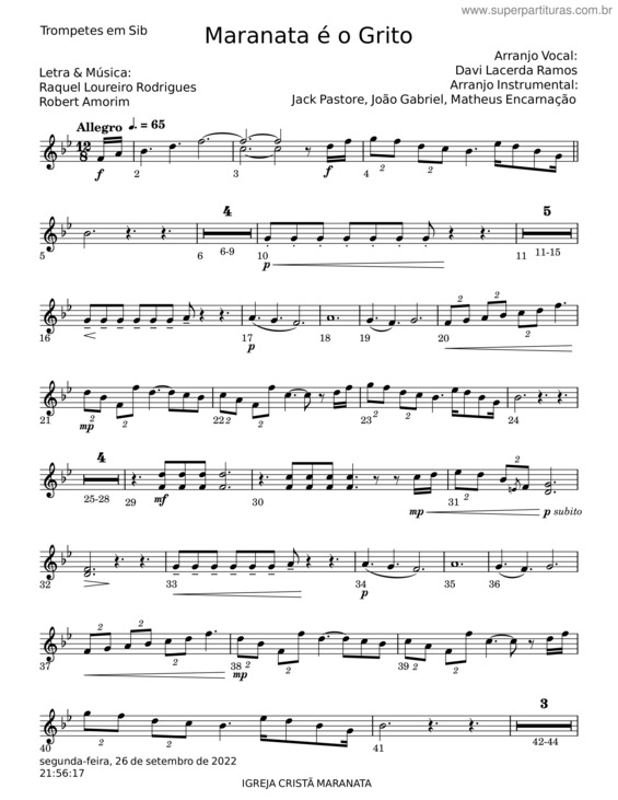 Partitura da música Maranata É O Grito